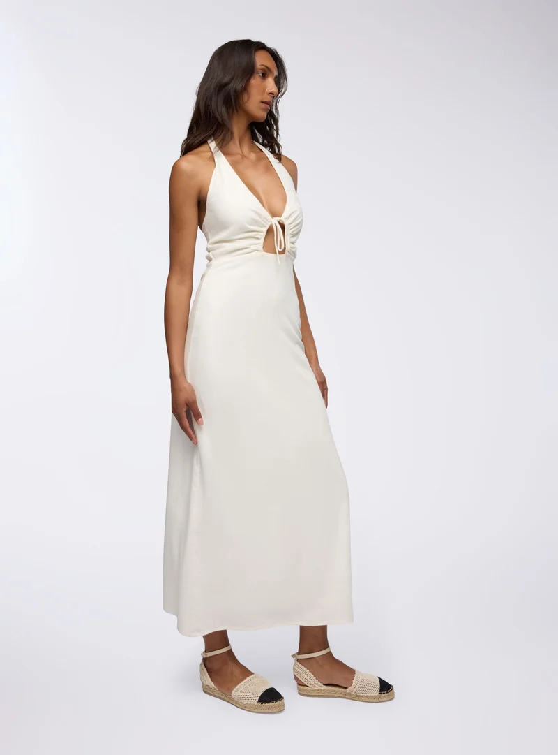 Vestito lungo effetto lino con oblò
