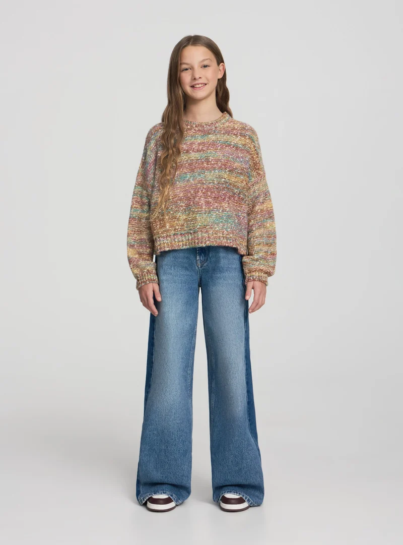 Jeans wide leg con inserti laterali