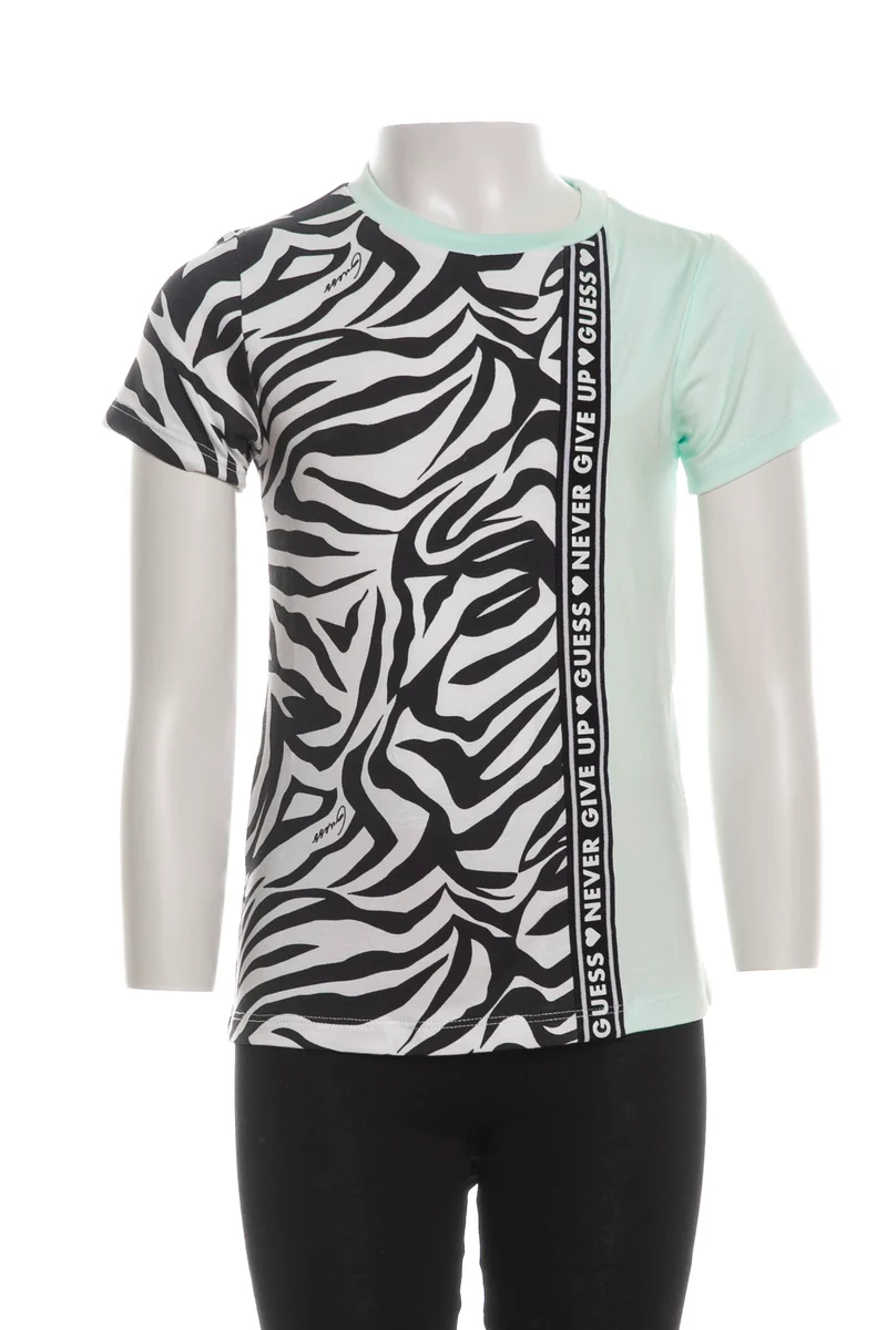 T Shirt Guess Mix Print Animalier Da Bambina Acqua Zebrato Bianco Nero