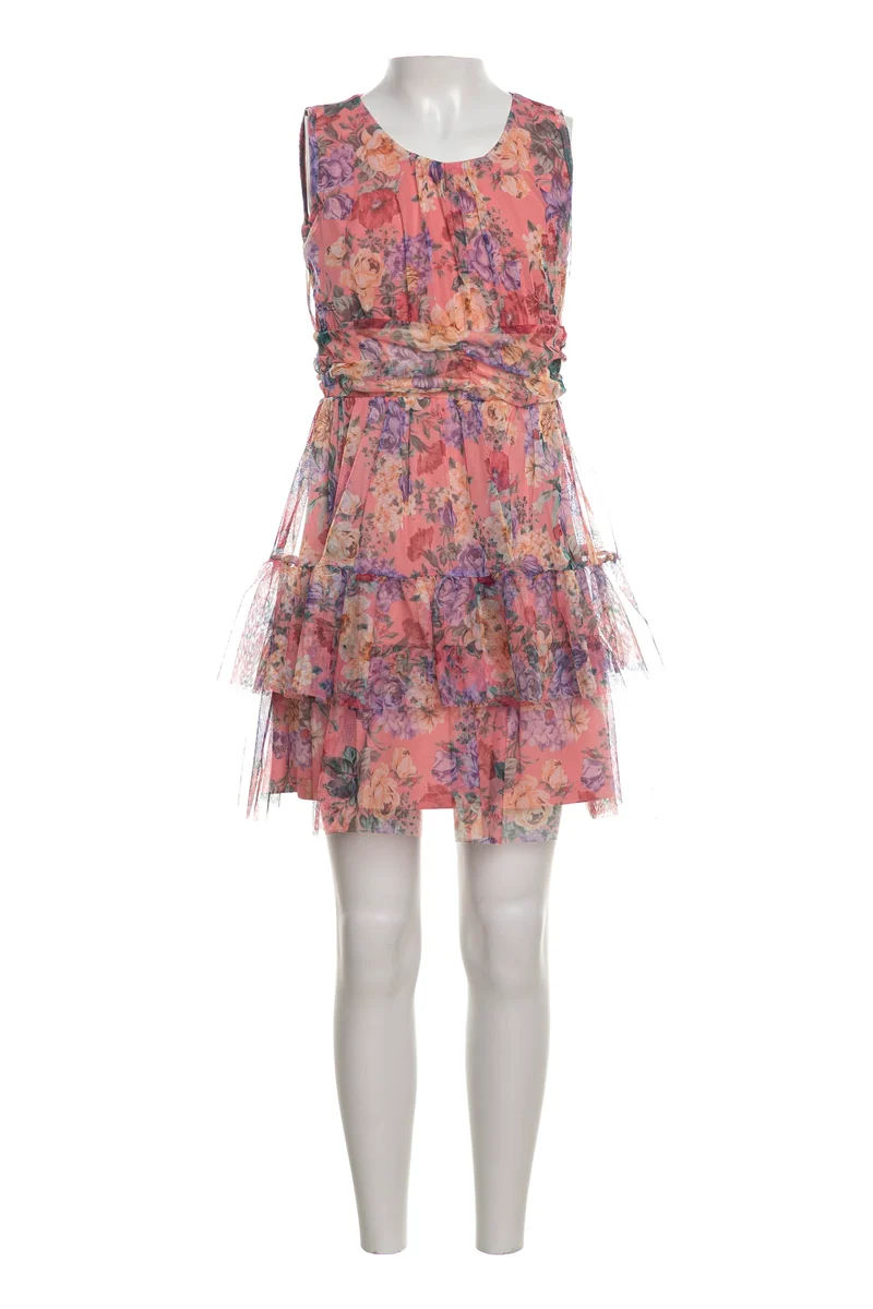 Abito Corto J'aimè Gold Ceremony Flower Sleeveless Da Bambina Fantasia Floreale Rosa Viola Verde