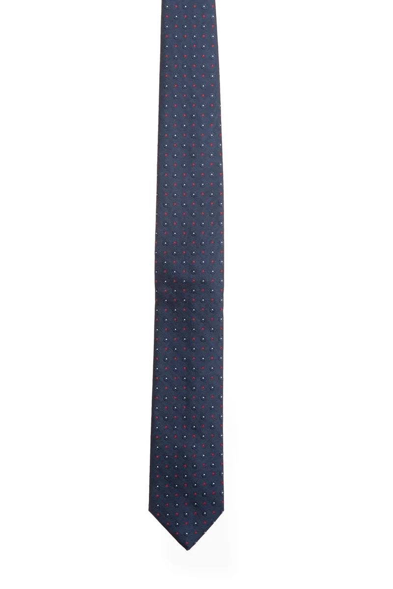 Cravatta Andrea Franceschi Classic Daisies Squares Silk Da Uomo Dark Blu Bianco Rosso Scarlatto In Seta