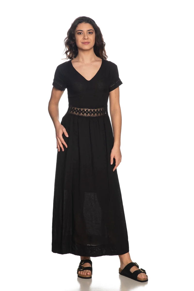 Abito Lungo Markup Linen Da Donna Nero