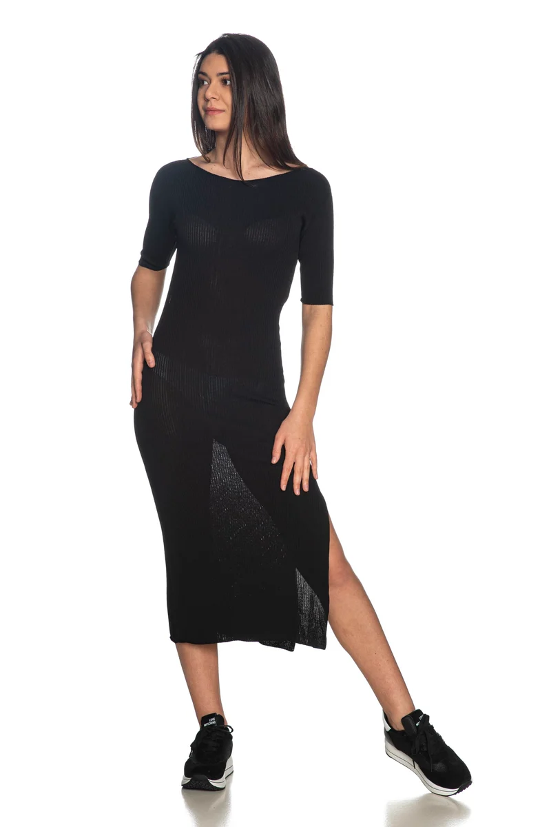 Abito Lungo Carta Libera Long Rib Ss Da Donna Nero