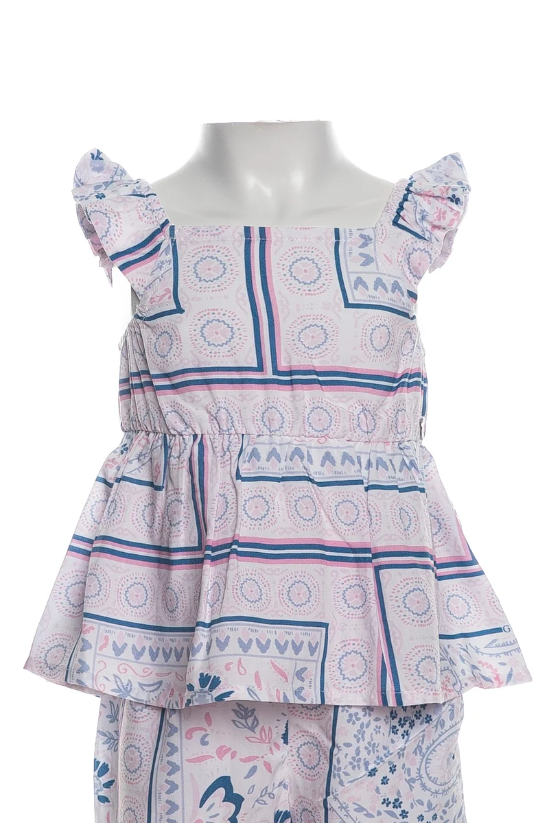 Top Guess Flowers Squares Da Bambina Fantasia A Riquadri E Motivo Floreale Bianco Rosa Blu