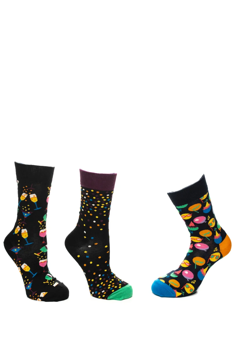 Calzino Corto Happy Socks Celebration 3 Pack Multi Fantasie Party Nero Multicolor In Filato