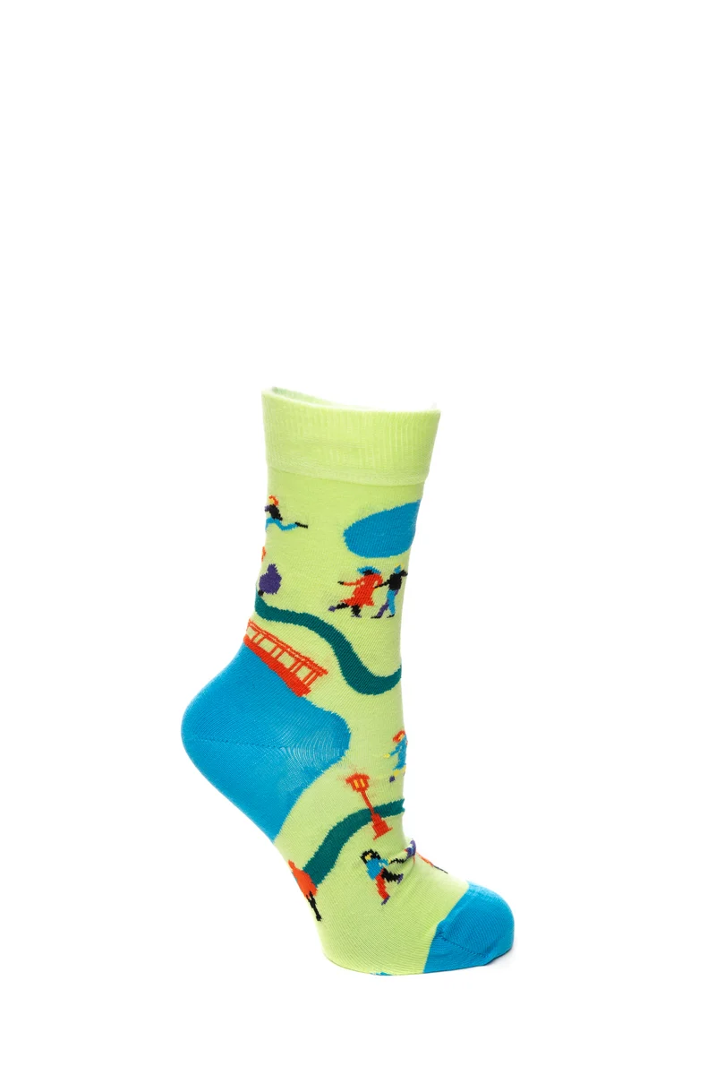Calzino Corto Happy Socks Walk In The Park Unisex Verde Mela Fantasia Multicolor In Filato