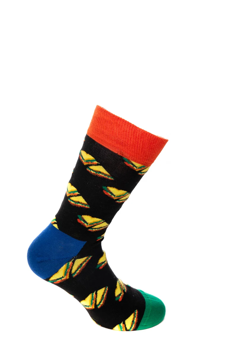 Calzini Corti Happy Socks Love Sandwich Unisex Nero/Arancione/Verde Fantasia Multicolor In Filato