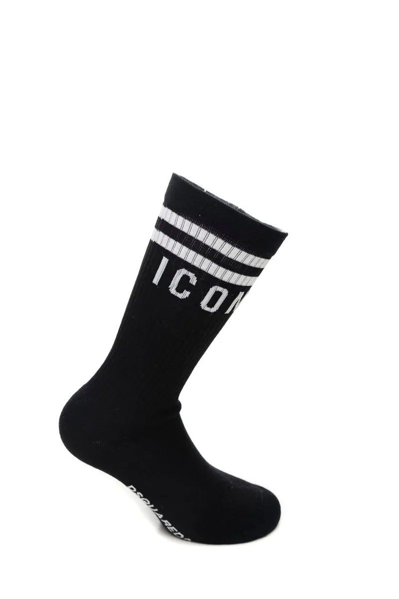 Calzino Medio Dsquared2 Crew Da Uomo Nero Bianco In Filato