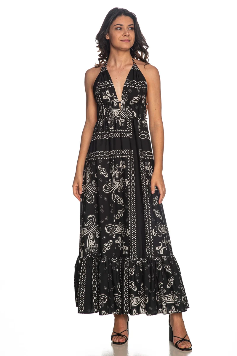 Abito Lungo Please Long Dress Da Donna Fantasia Bandana Bianco Nero