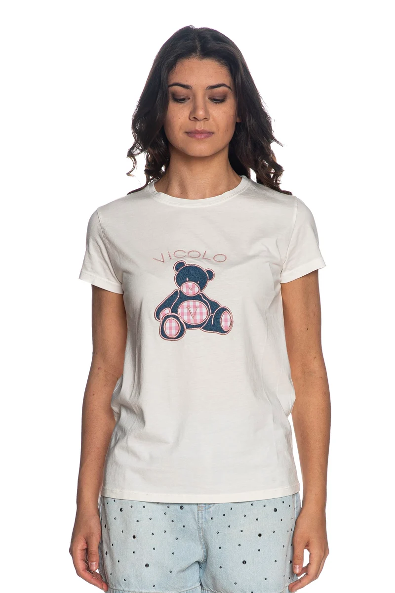 T Shirt Vicolo Bear Da Donna Latte