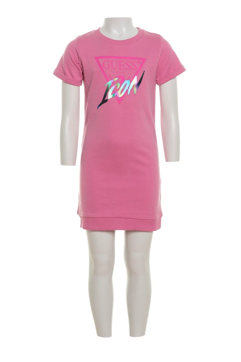 Abito Corto Guess Rolled Up Sleeves Da Bambina Rosa Bubble
