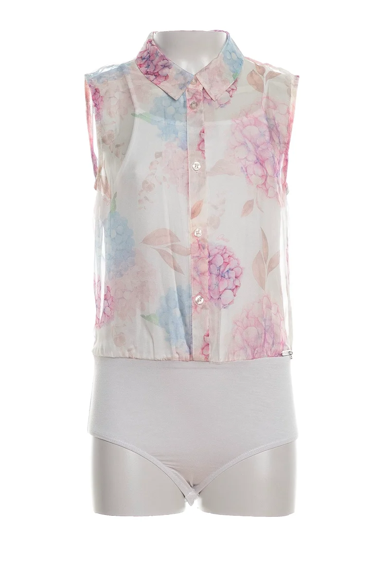 Body Camicia Guess Shirt Flower Da Bambina Fantasia Floreale Rosa Iris Pesca Bianco