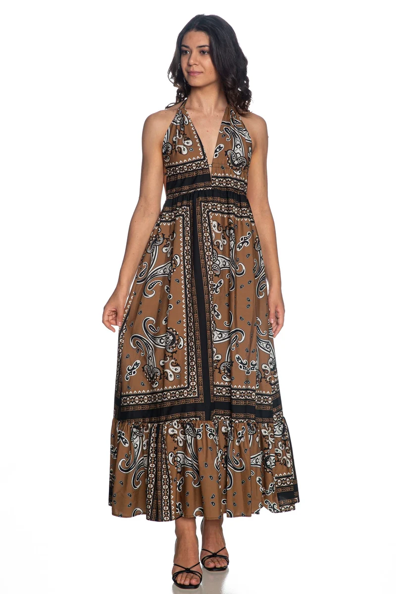 Abito Lungo Please Long Dress Da Donna Fantasia Bandana Tabacco Bianco Nero