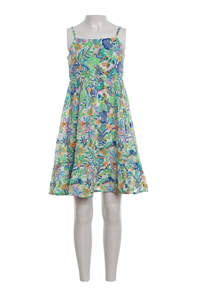 Abito Corto Sienna Da Bambina Fantasia Floreale Verde Royal Arancio
