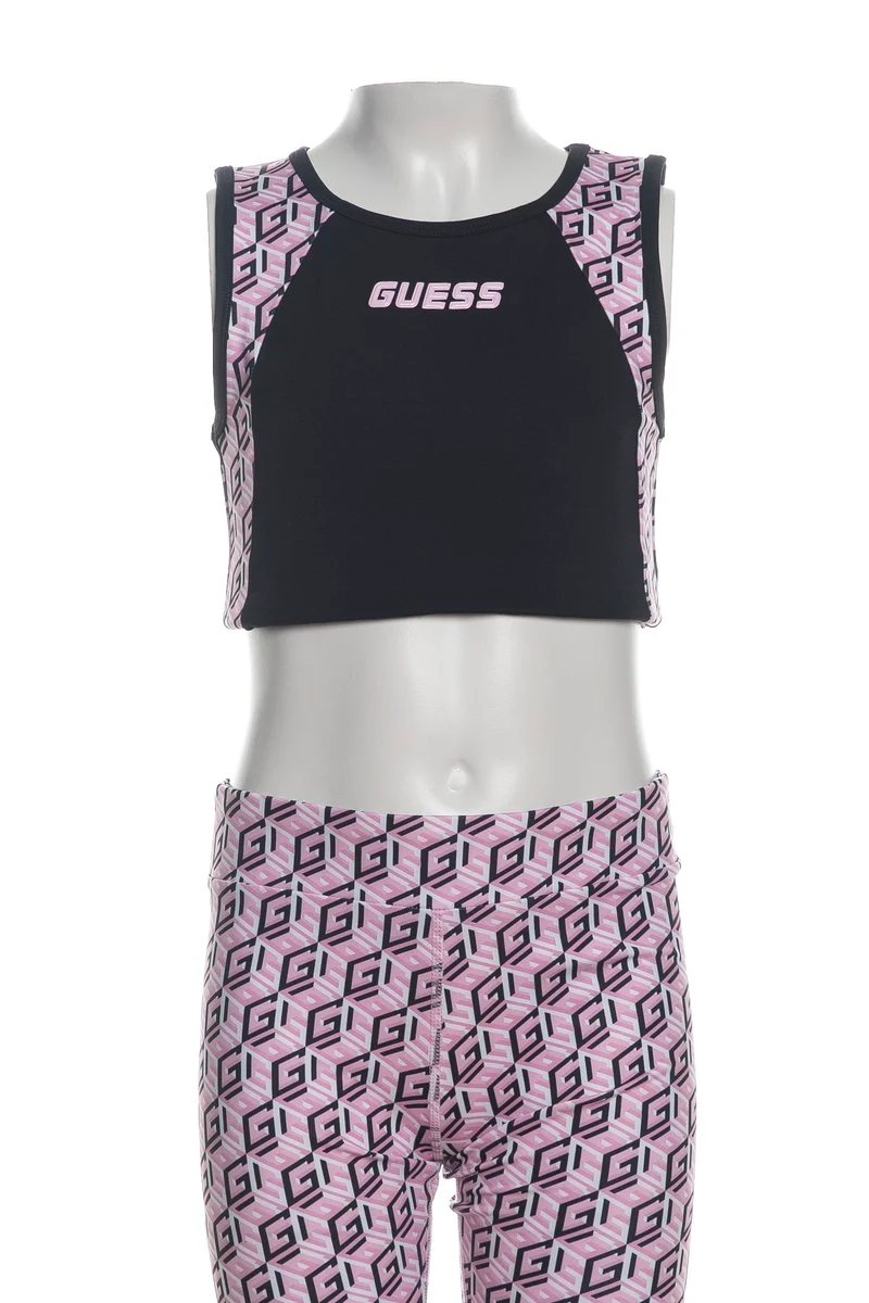 Top Guess Lycra Cube Da Bambina Nero Stampa Monogrammi Rosa
