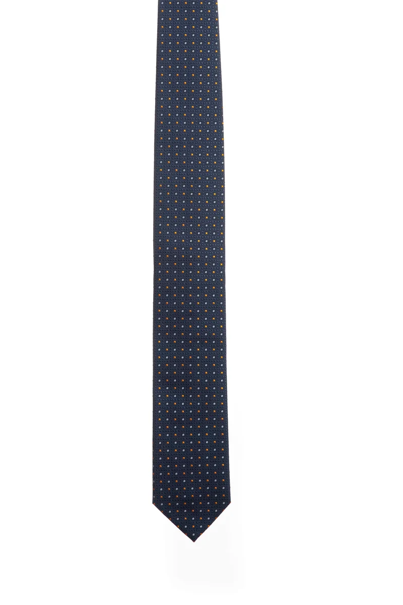 Cravatta Andrea Franceschi Classic Squares Texture Silk Da Uomo Dark Blu Bianco Arancio In Seta