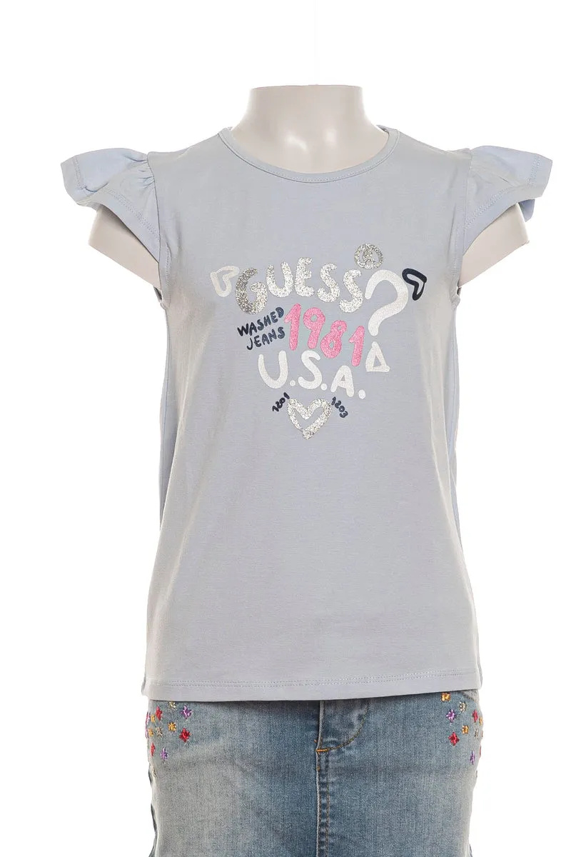T Shirt Guess Usa 1981da Bambina Celeste Polvere