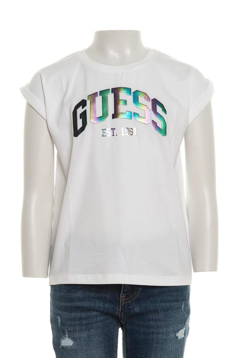 T Shirt Guess Iridescent Logo Da Bambina Bianca