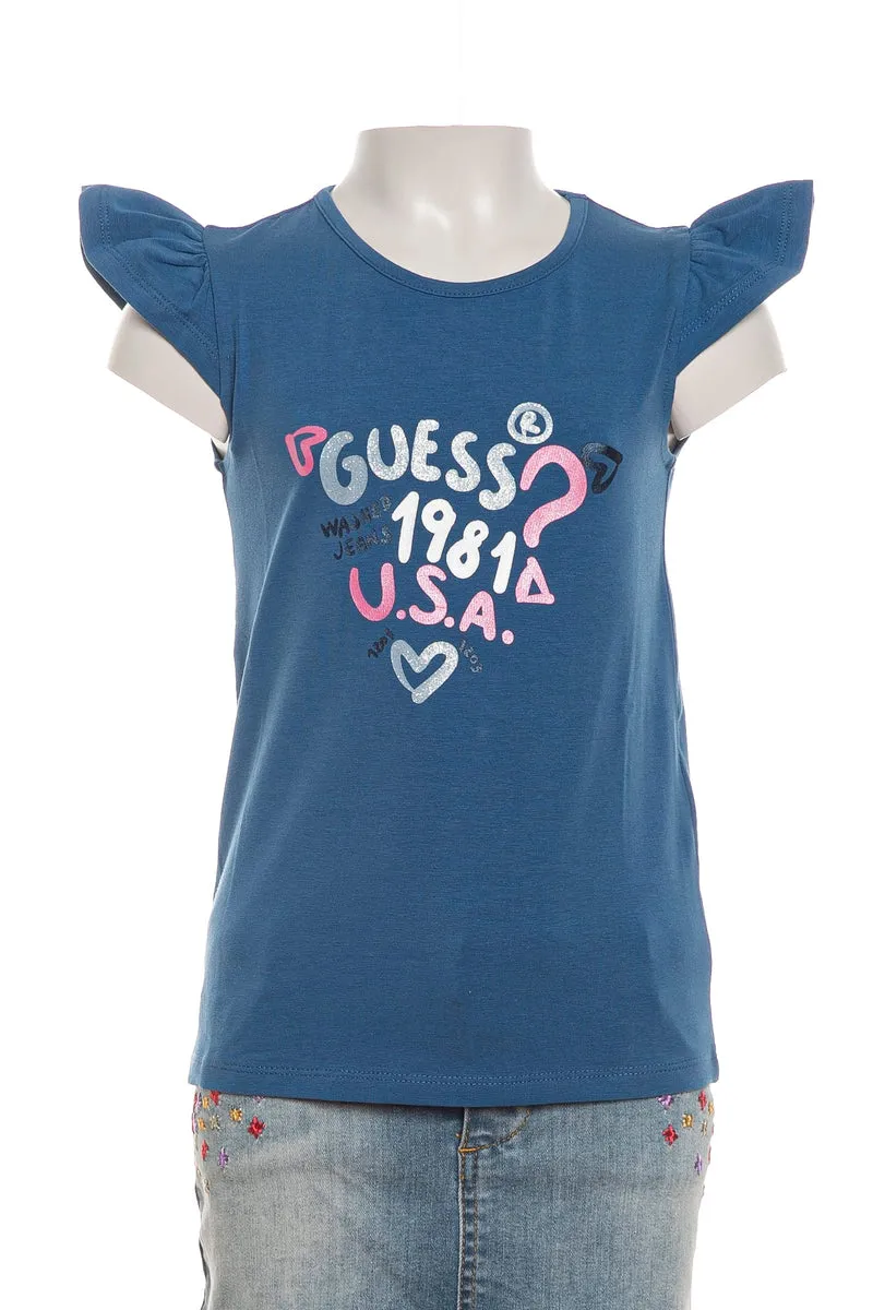T Shirt Guess Usa 1981 Da Bambina Blu Cobalto
