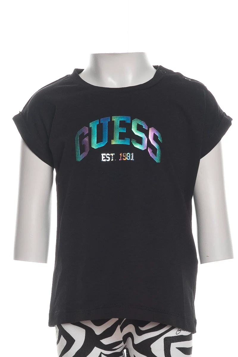 T Shirt Guess Iridescent Logo Da Bambina Nera