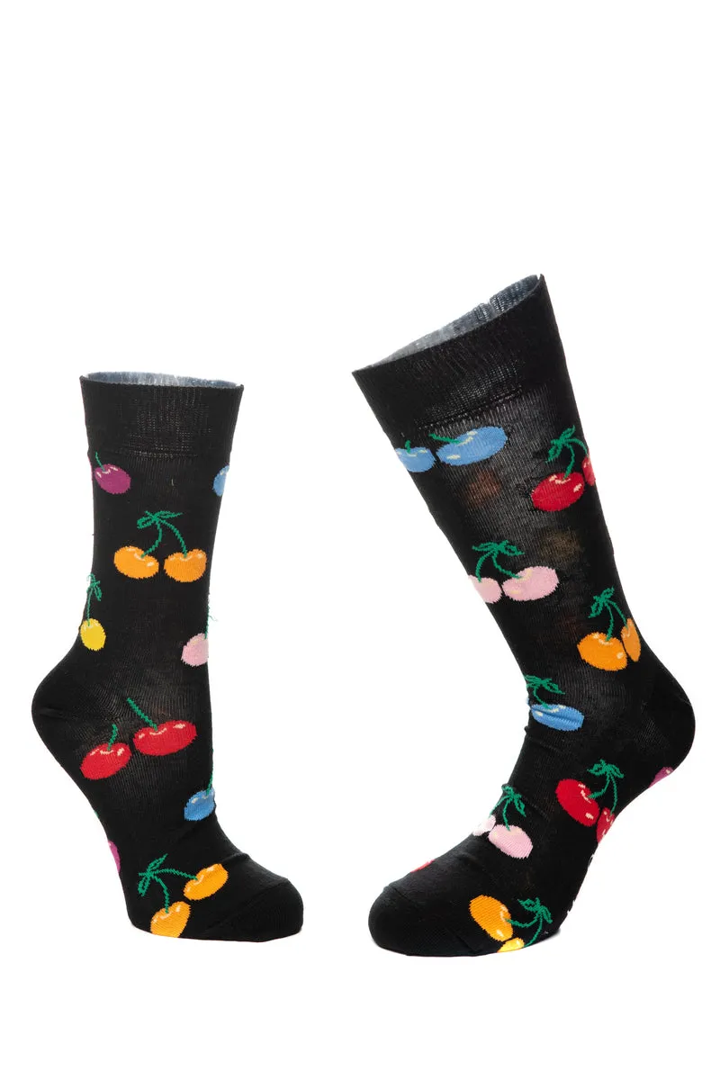 Calzino Corto Happy Socks Cherry Unisex Nero Fantasia Multicolor In Filato