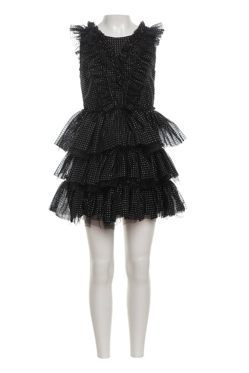 Abito Corto Aniye By Girl Mesh Silver Dots Da Bambina Nero Pois Argento
