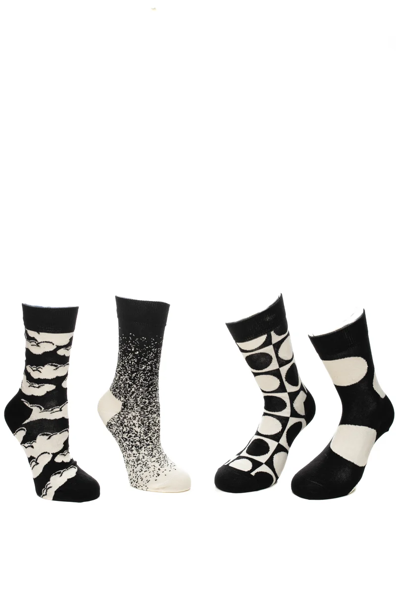Calzino Corto Happy Socks Crew Black & White 4 Pack Fantasie Bianco Nero Latte Nero In Filato