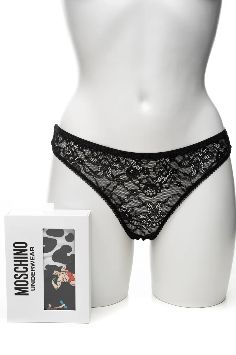 Slip Moschino Underwear Mix 3 Pack Da Donna Nero Fantasia Nero Maculato Pizzo Nero In Tessuto O Pizzo