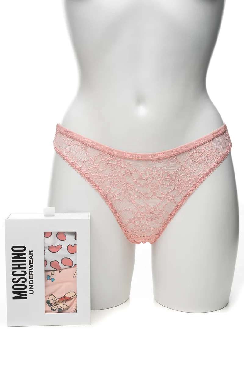 Slip Moschino Underwear Mix 3 Pack Da Donna Rosa Fantasia Bianco Rosa Maculato Pizzo Rosa In Tessuto O Pizzo