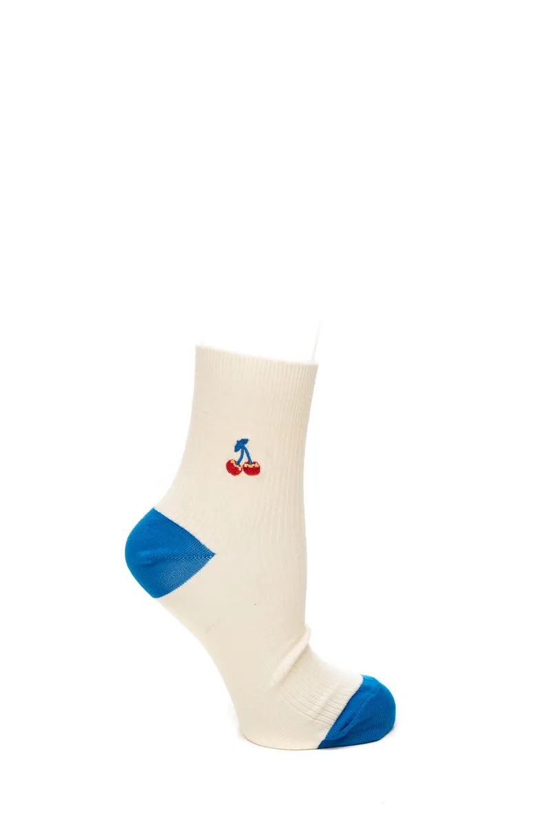 Calzino Basso Happy Socks Mid Crew Embroidery Cherry Da Donna Panna In Filato