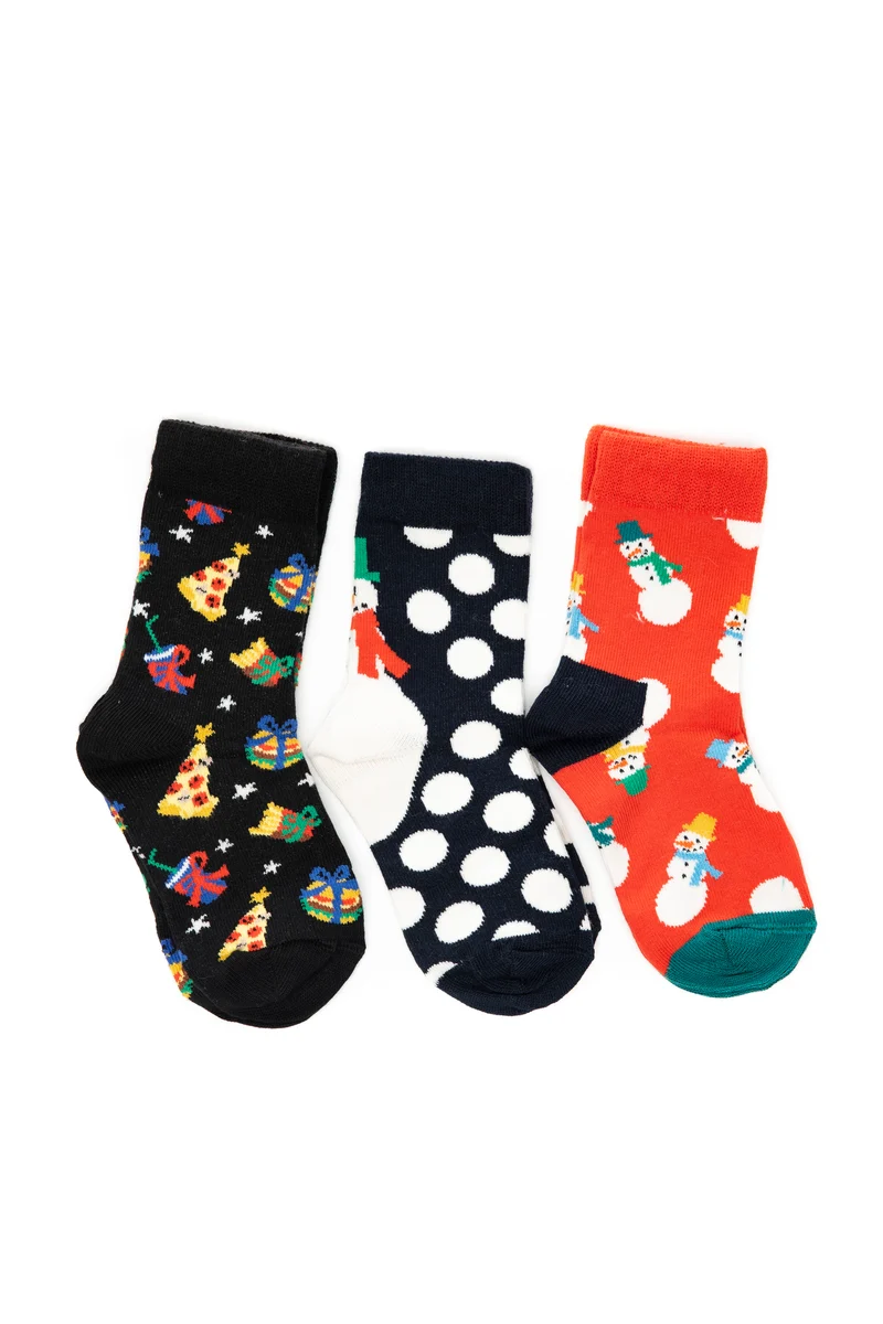 Calzino Corto Happy Socks Holidays 3 Pack Da Bambino/A Fantasia Natalizia Blu Marina/Rosso In Filato