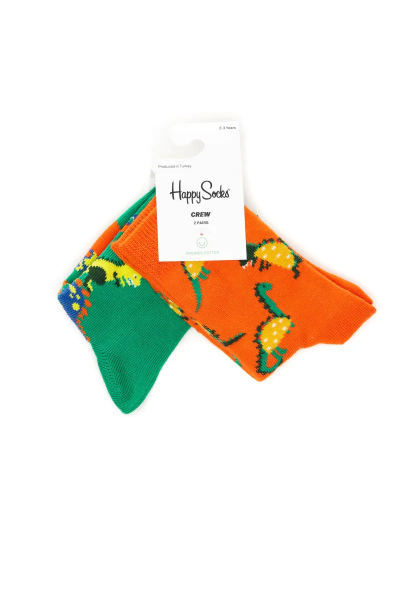 Set Calzini Corti Happy Socks Dogs 2 Pack Da Bambino/A Fantasia Dinosauri Arancione/Verde Bandiera In Filato