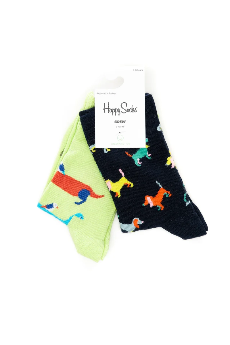 Set Calzini Corti Happy Socks Dogs 2 Pack Da Bambino/A Fantasia Dogs Blu/Verde Mela In Filato