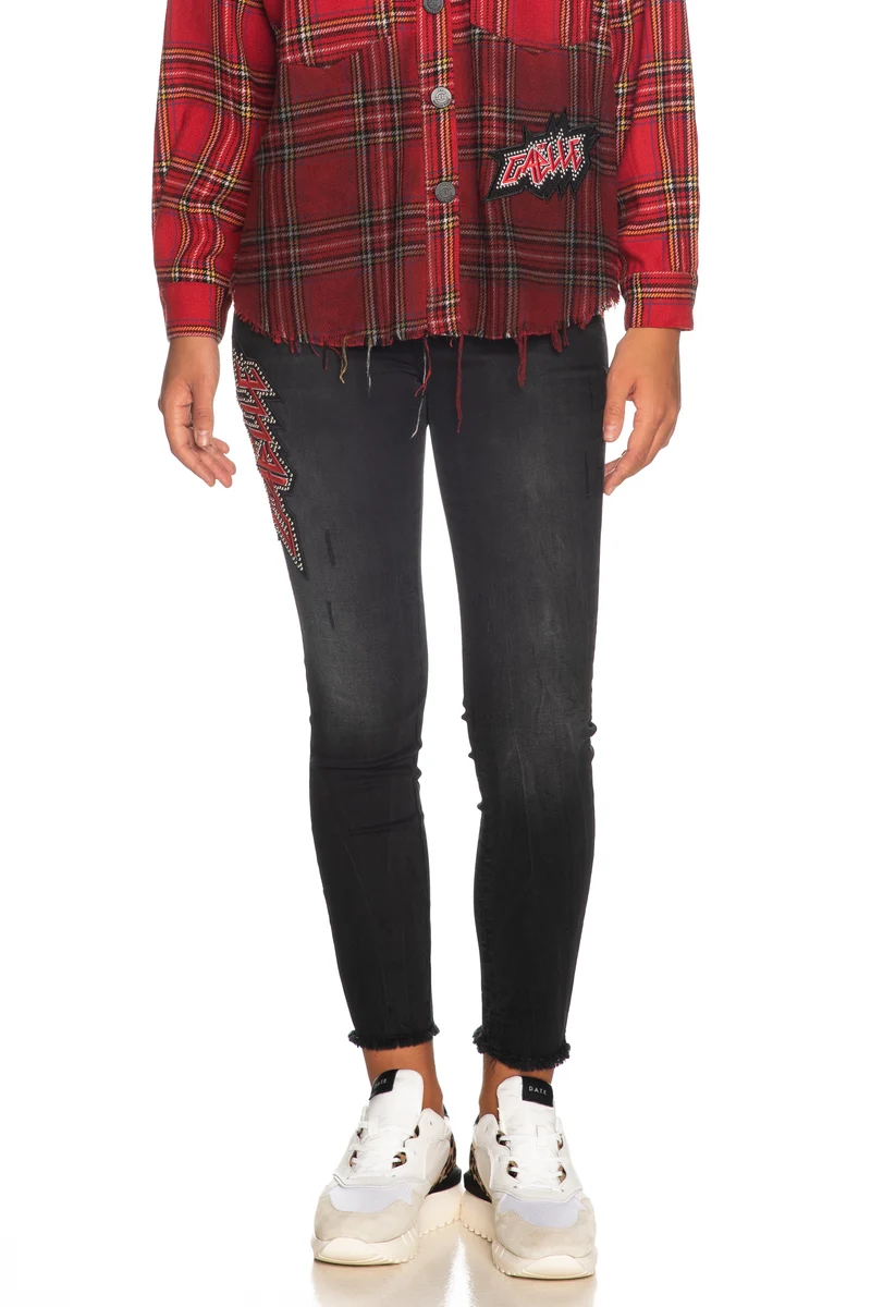 Jeans Gaelle Paris Patch Da Donna Denim Nero